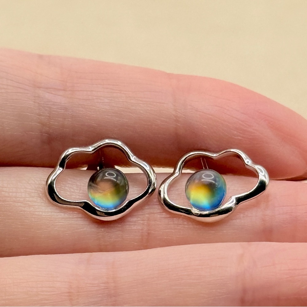 Silver Cloud Earrings With Iridescent Madagascar … - image 1
